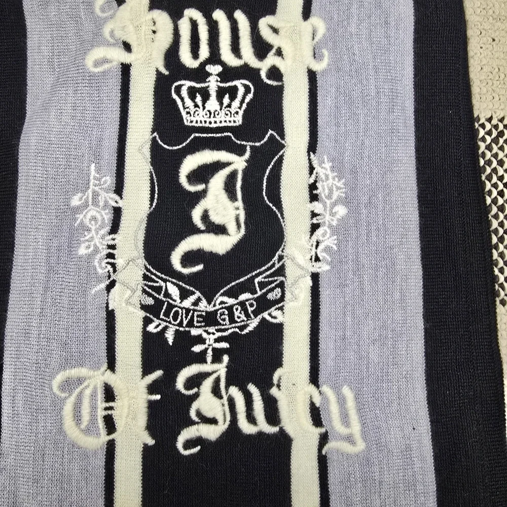 Juicy Couture House Of Juicy Scarf Wrap Fringed Gray‎ White Black Soft Warm NWT